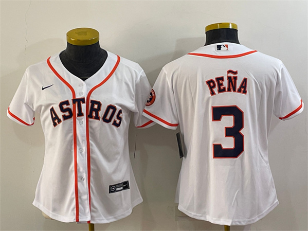 Women's Houston Astros #3 Jeremy Peña White With Patch Cool Base Stitched Baseball Jersey(Run Small)